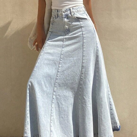 Light Wash Casual Women's Regular Waist Maxi skirt - Picture 5 of 6